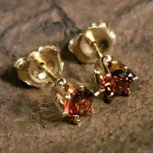 14K Gold  spessartine Garnet Stud Earrings